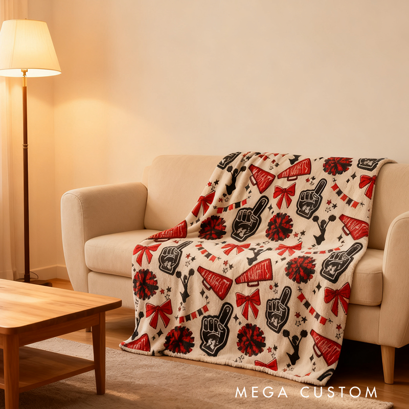 Personalized Cheerleading Blanket with Vibrant Pom Poms and Bow Design Perfect for Showing Team Spirit and Staying Cozy