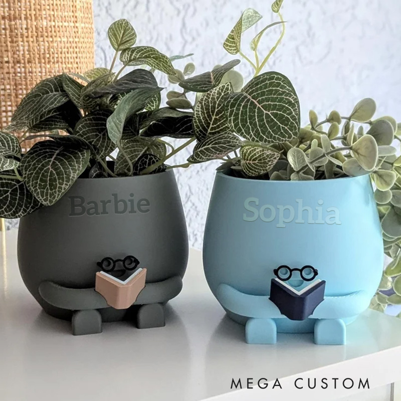 Personalized Reading Planter Pots Cozy Plant Pot Reading Flower Vase Bookworm Planter Happy Face Flower Pot Christmas Gift for Book Lover Reader