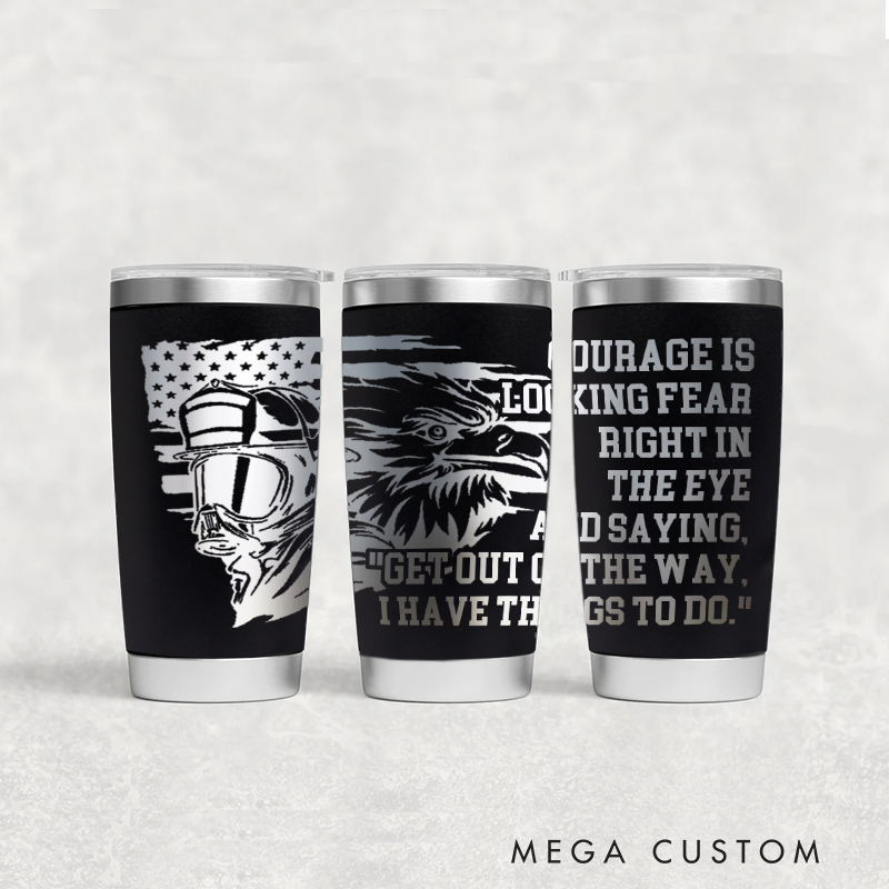 Personalized Multicolor Firefighter Engraved Steel Tumbler with Helmet Eagle and Inspirational Quote Design Durable Gift for Firefighters