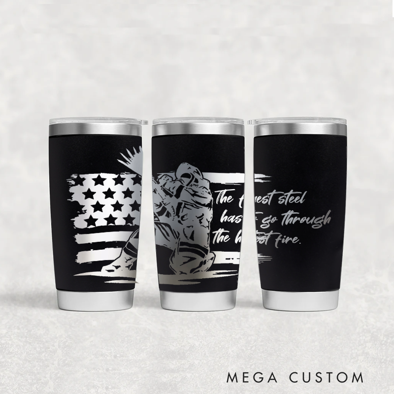 Personalized Multicolor Firefighter Engraved Steel Tumbler American Flag Design Durable Gift for Firefighters