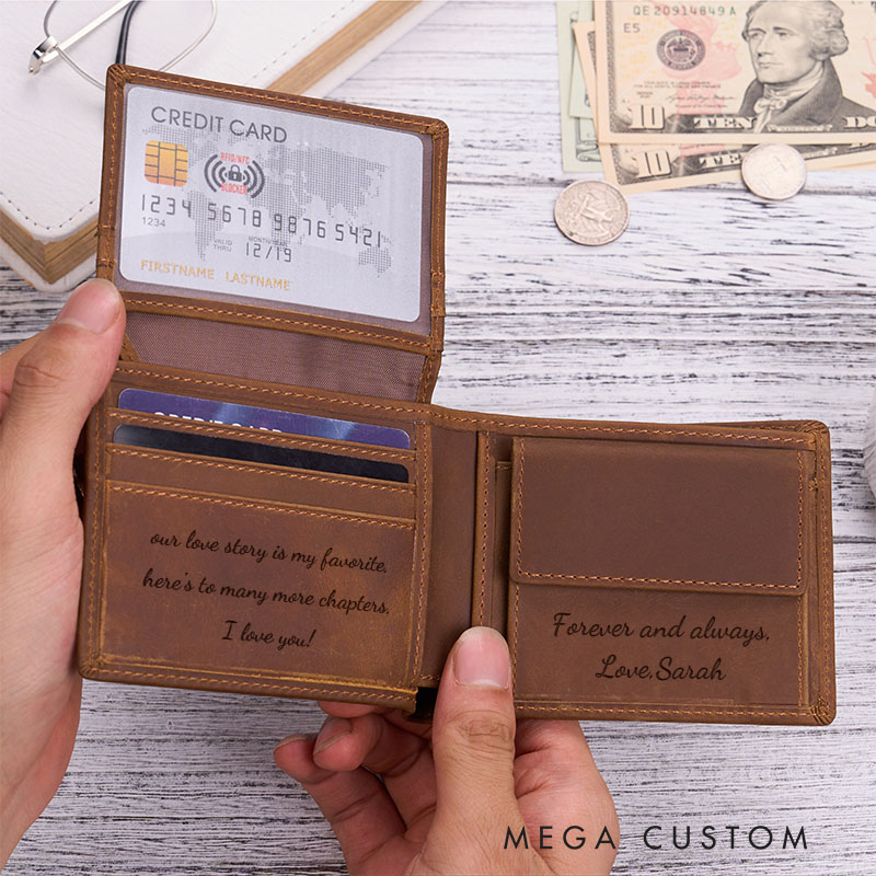 Personalized Leather Wallet for Husband Boyfriend Men's Crazy Horse Leather Wallet Thoughtful Gift for Him Anniversary Valentine Gift Wallet