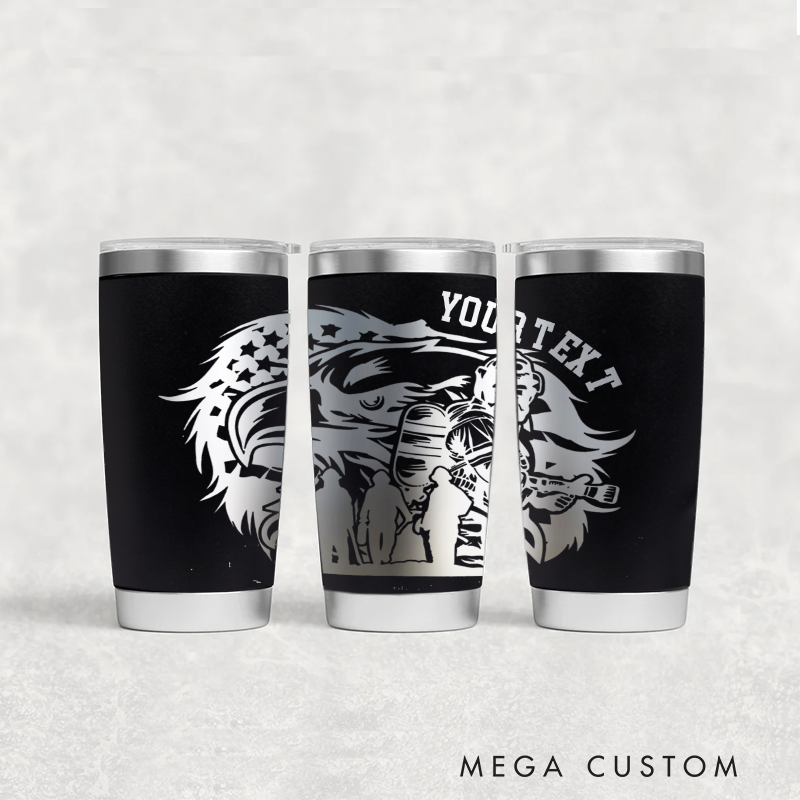 Personalized Multicolor Firefighter Engraved Steel Tumbler with Custom Text Eagle and Firefighter Design Durable Gift for Firefighters