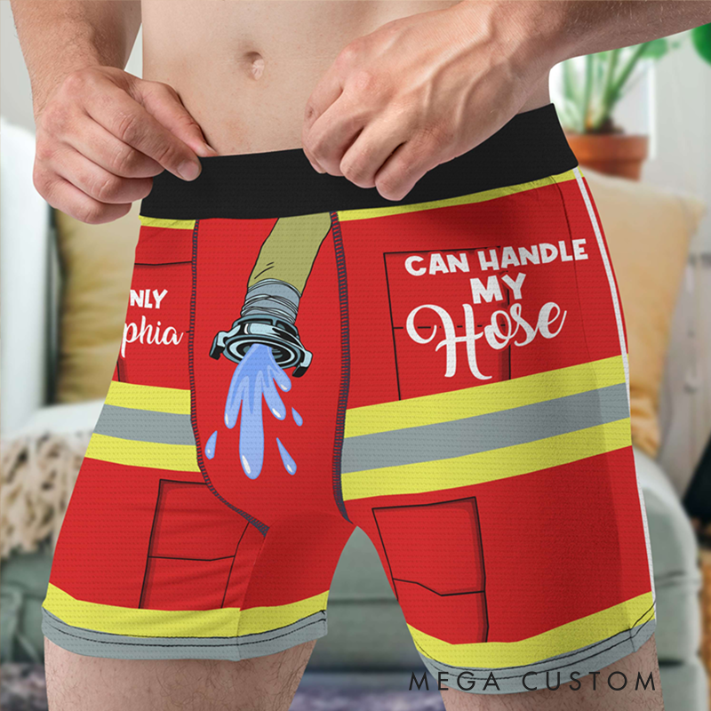 Personalized Firefighter Themed Funny Boxers Custom Name and Playful Hose Design Unique Gift for Firefighters