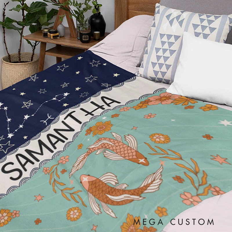 Personalized Zodiac Blanket with Name Birthday Gift for Astrology Lovers