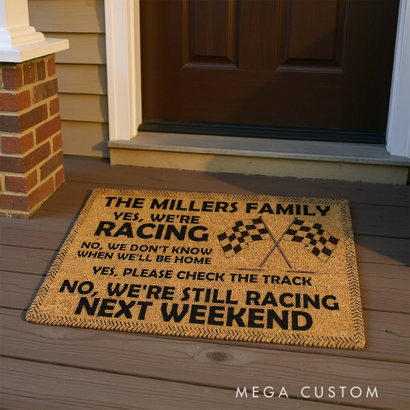 Personalized Doormat with We Are Racing Check Flag Design Thoughtful Gift for Racer and Racing Lovers