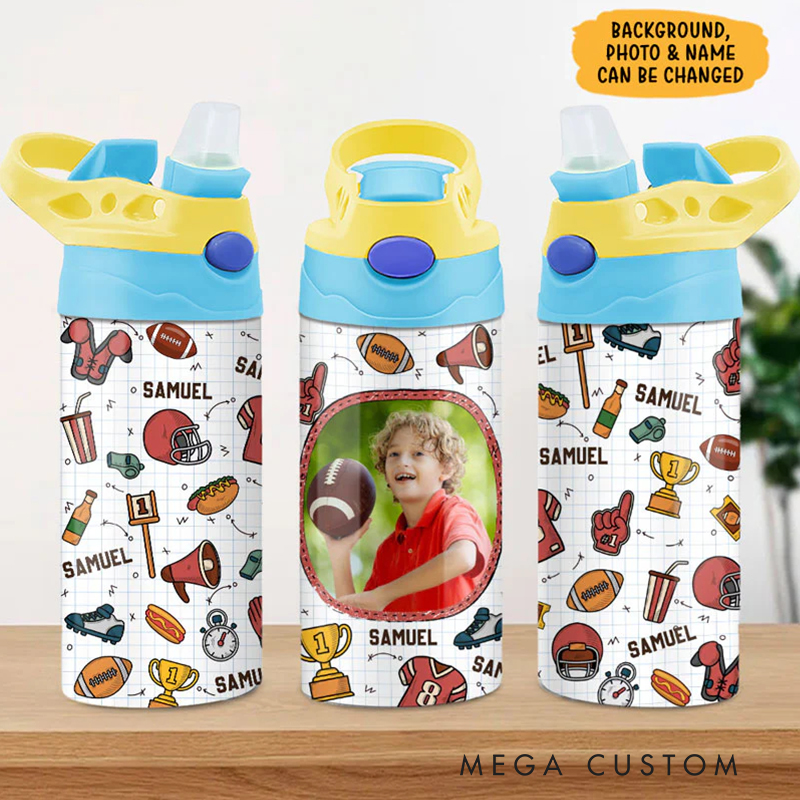 Personalized Sports Lover's Thermos for Kids with Custom Name and Photo Back To School, Christmas Gift for Kids