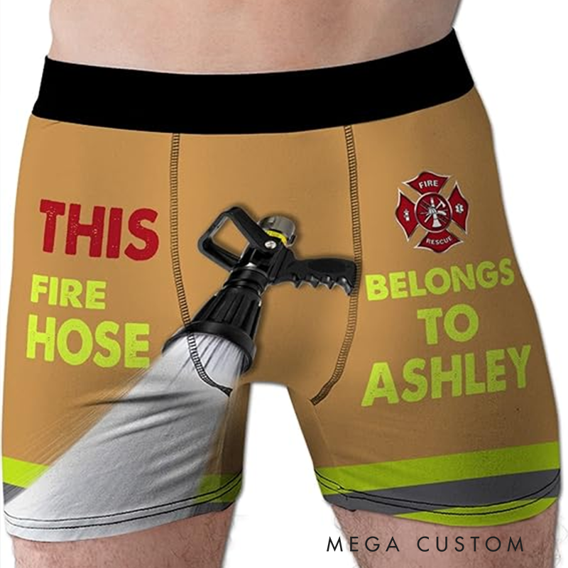 Personalized Firefighter Funny Boxers with Custom Name and Fire Hose Design Unique Gift for Firefighter Humor