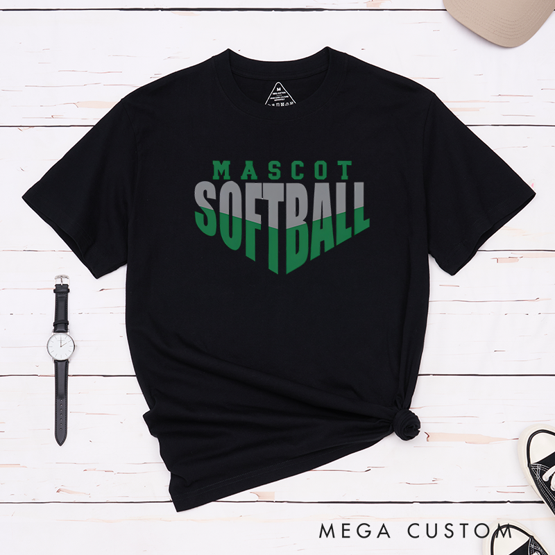 Personalized Softball T-Shirt Design Featuring Custom Team Name Bold Split-Tone Typography Dynamic Angular Layout and Modern Sports Aesthetic