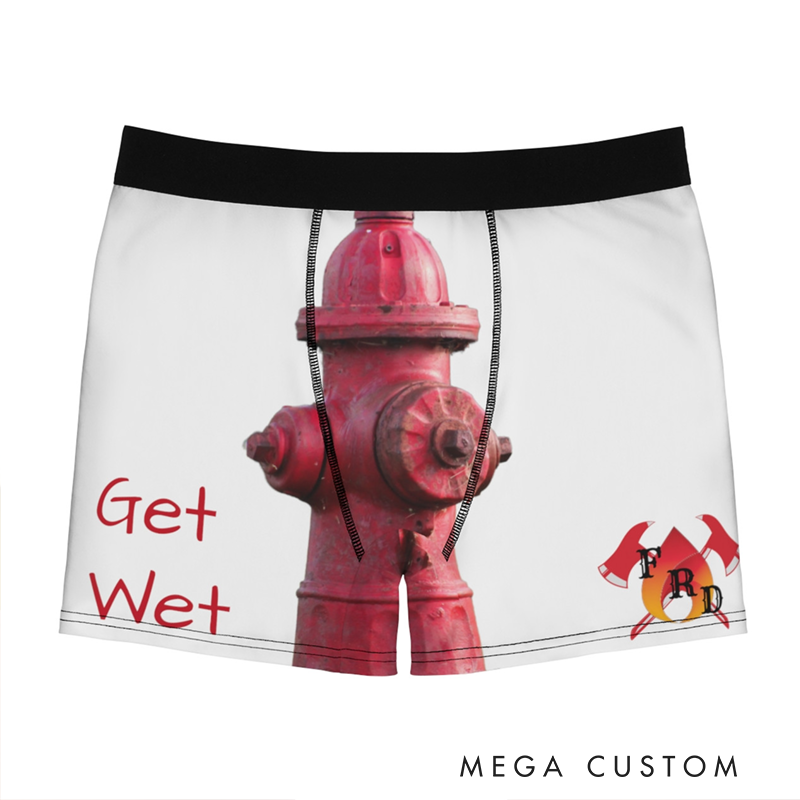 Personalized Firefighter Themed Funny Boxers with Fire Hydrant and Get Wet Design Playful Gift for Firefighter