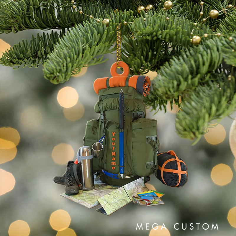 Personalized Hiking Bag Christmas Ornament Camping Hiking Lover Ornament Keepsake Gift for Camper Hiking Decor Gift