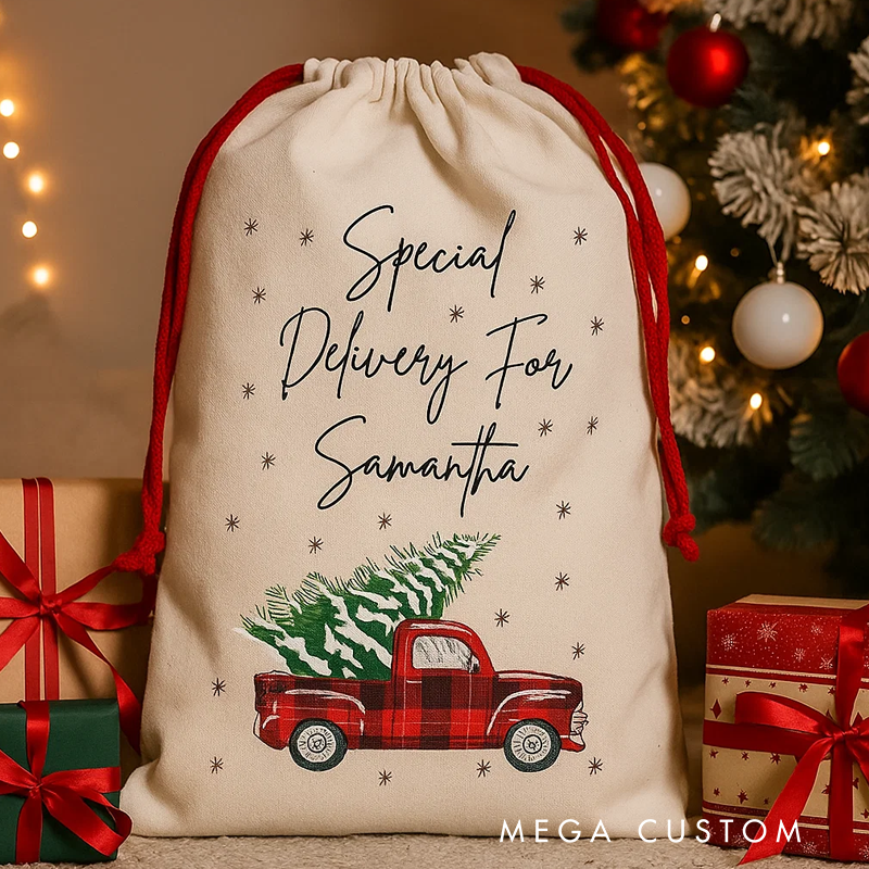 Personalised Christmas Truck Santa Bag Custom Christmas Truck Christmas Santa Bag Gift Sack Special Delivery for Personalized Santa Bag Present Bag