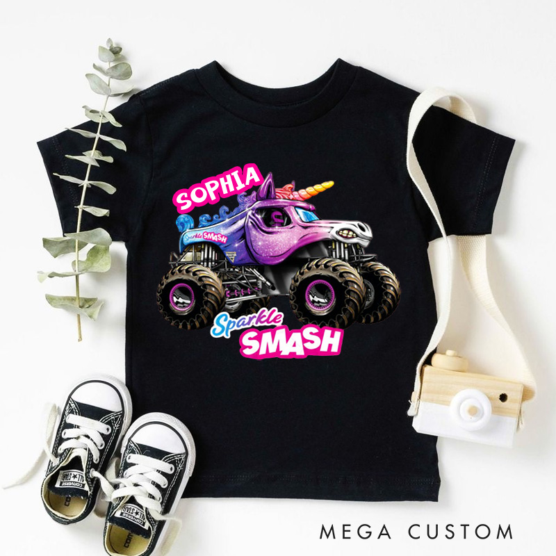 Personalized Trucker Jam of Sparkle Kids T-Shirt with Name Birthday Christmas Gift for Kids