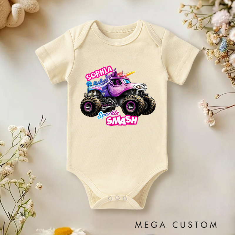 Personalized Trucker Jam of Sparkle Baby Bodysuit with Name Birthday Christmas Gift for Baby