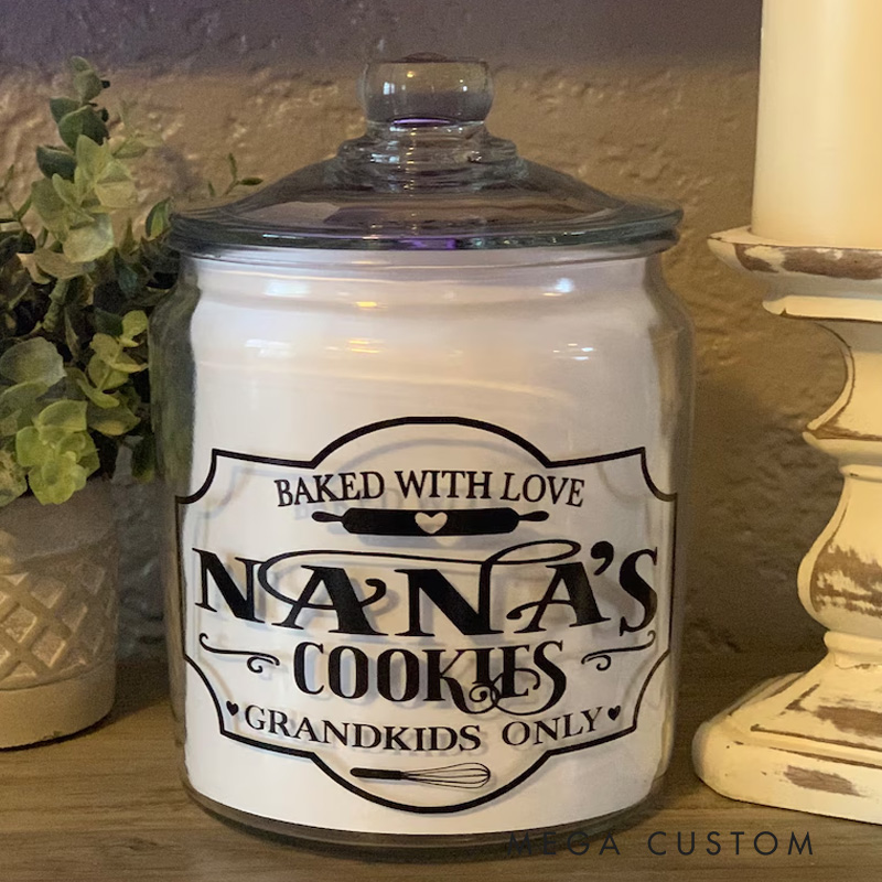 Personalized Baked with Love Cookie Jar with Name Custom Cookie Storage Grandma's Mom's Cookies Treat Jar Christmas Gift Baking Lover Gifts