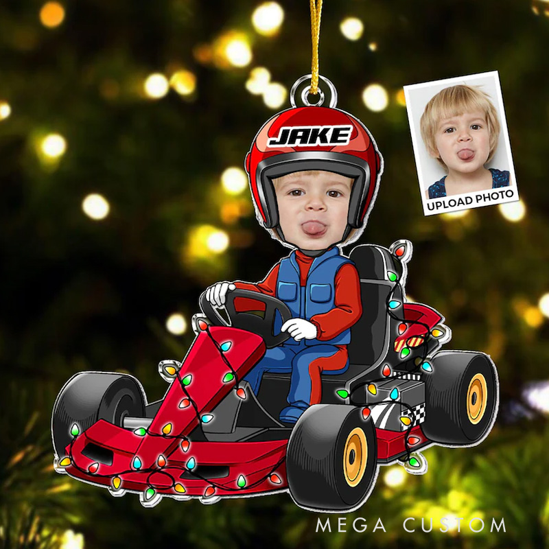 Personalized Kid Photo Ornament Car Racing Kid Ornament Custom Acrylic Ornament Baby Ornament Christmas Ornament Gift for Kid 