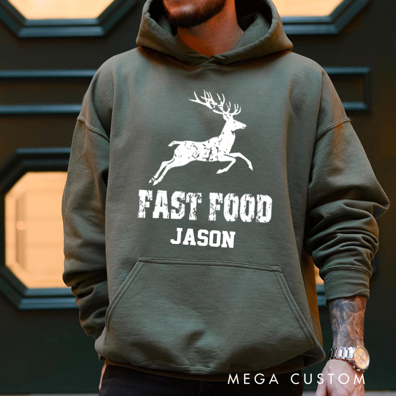 Personalized Funny Hunting Hoodie Fast Food Deer Hoodie Sweatshirt Ift for Hunting Outdoorsman Enthusiast