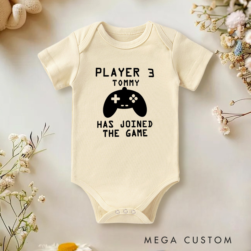 Personalized Player 3 Has Joined the Game Fun Gaming for Growing Families Baby Onesie