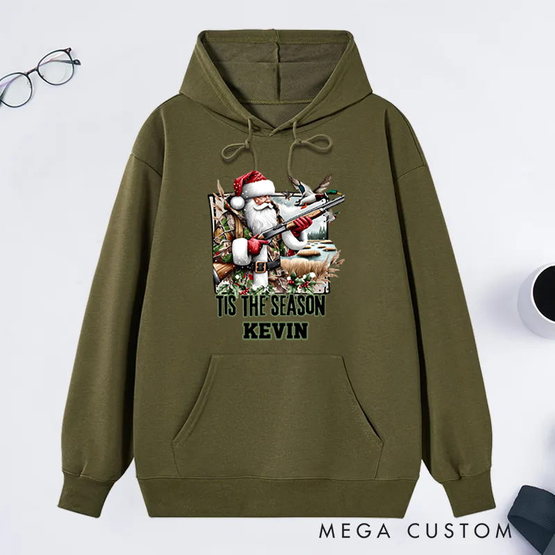 Personalized Camo Santa Sweatshirt Santa Duck Hunting Sweater Christmas Duck Hunting Hoodie Christmas Mallard Duck Christmas Gifts for Hunter