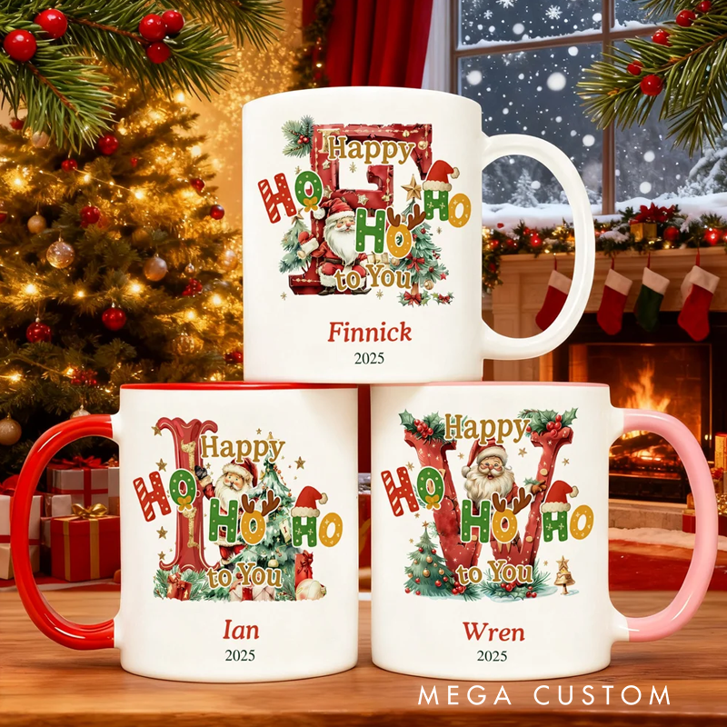 Personalized Happy HoHoHo to You Christmas Initial Ceramic Coffee Mug with Name Christmas Gift for Family Kids