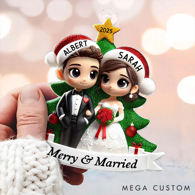 Personalized Our First Christmas Married Wedding Couple 2D Flat Acrylic Ornament MR. & MRS. Christmas Gift Ornament