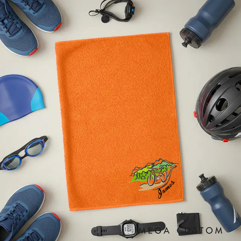 Personalized Embroidered Bicycle Towel Name with Mountain Bike Machine Embroidery for Triathletes Cyclist