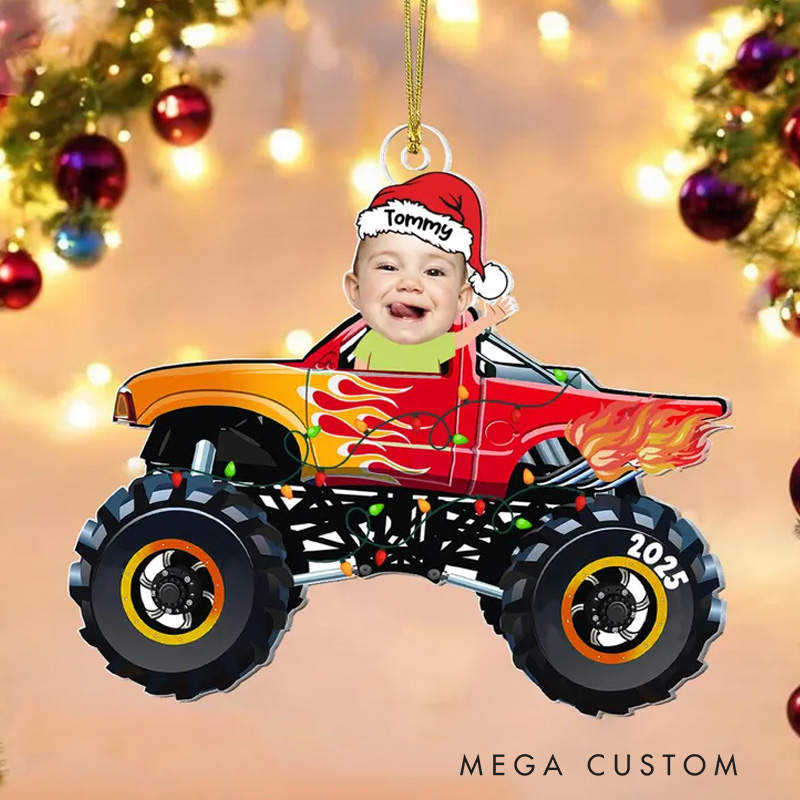 Personalized Monster Truck Photo Acrylic Ornament Kids Gift