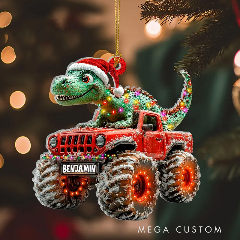 Personalized Dinosaur Christmas Ornament Monster Truck Ornament Boys Dino Christmas Ornament Baby Boy Christmas Present Christmas Gift for Child