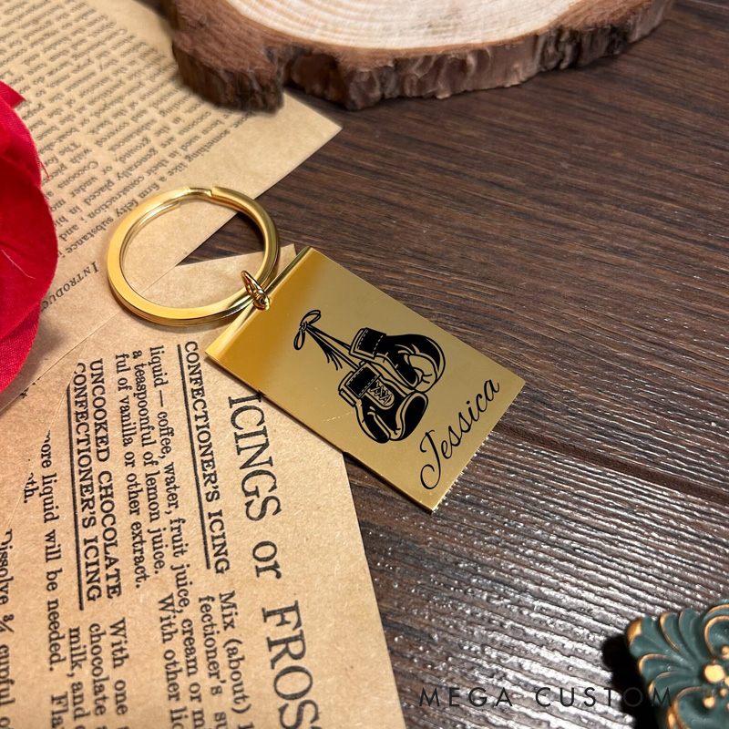 Personalized Boxing Themed Keychain Fitness Box Gloves Custom Names Gift for Gym Lover or Anniversaries