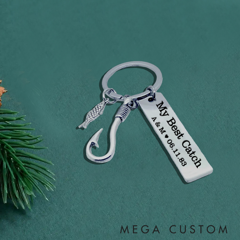 Personalized Fishing Keychain with Fish Hook Charm Fishing Gift Valentine Gift Husband Boyfriend Fisherman Gift My Best Catch Anniversary Gift Perfect Gift for Fishing Lovers and Special Occasions