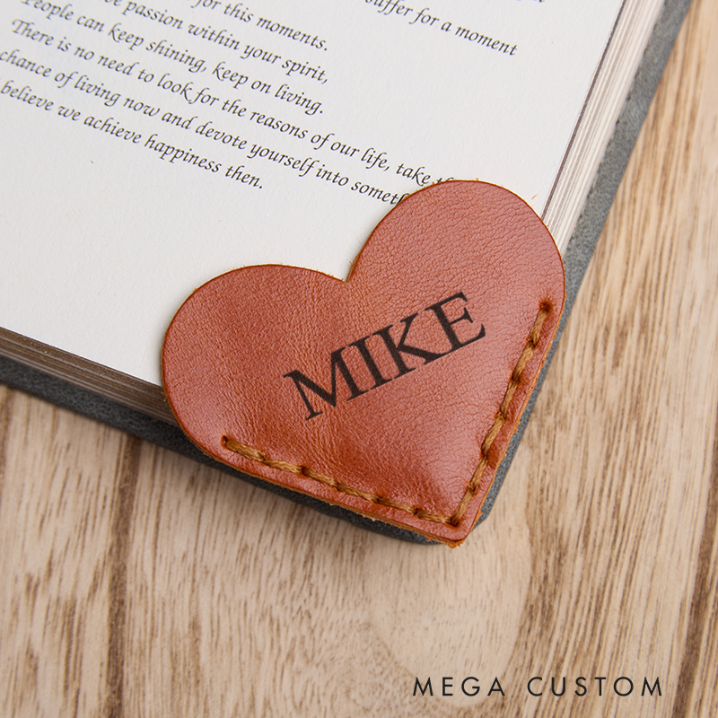 Personalized Leather Magnetic Book Mark Engraved Heart Bookmark with Name Custom Reader Gift for Him Journal Accessory