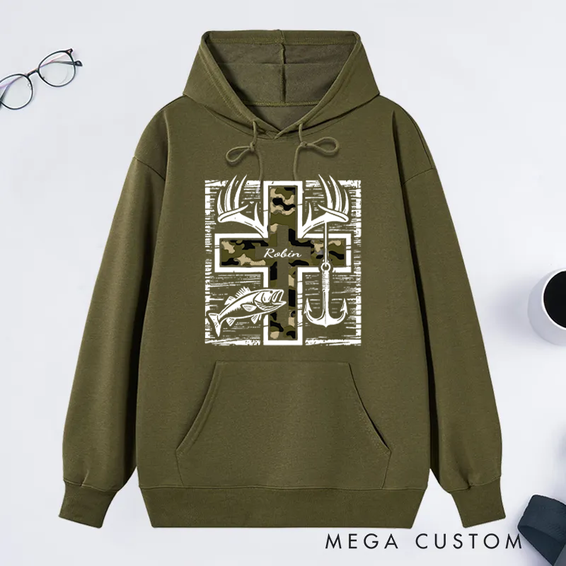 Personalized Camo Cross Hoodie Hunting Season Sweatshirt  Hunting Lovers Hoodie Gift For Hunter Dad Husband