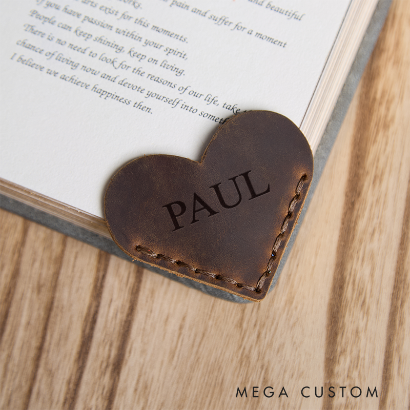 Personalized Leather Magnetic Book Mark Engraved Heart Bookmark with Name Custom Reader Gift for Him Journal Accessory