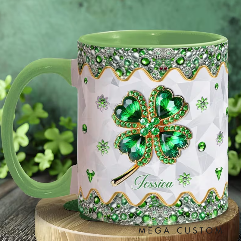 Personalized Lucky Four Leaf Clover Personalized Saint Patrick's Day Accent Mug Shamrock Mug Shamrock Gifts Four Leaf Clover Coffee Cup Custom Gifts