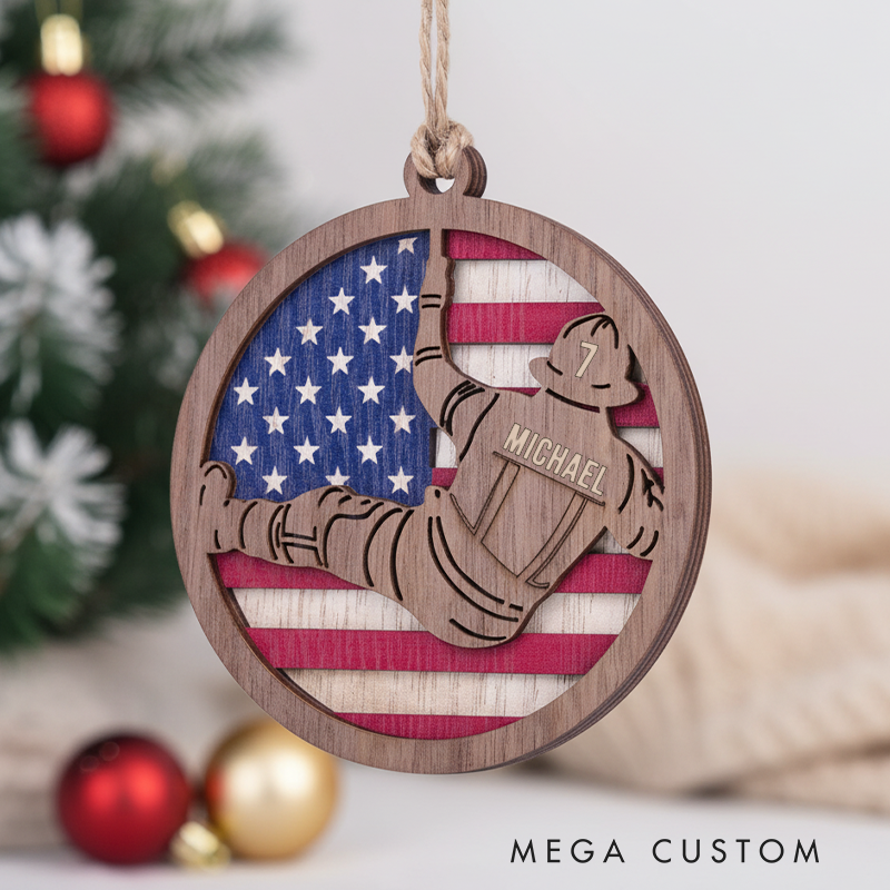Personalized Wooden Firefighter Ornament First Responder Christmas Gift Wood Ornament