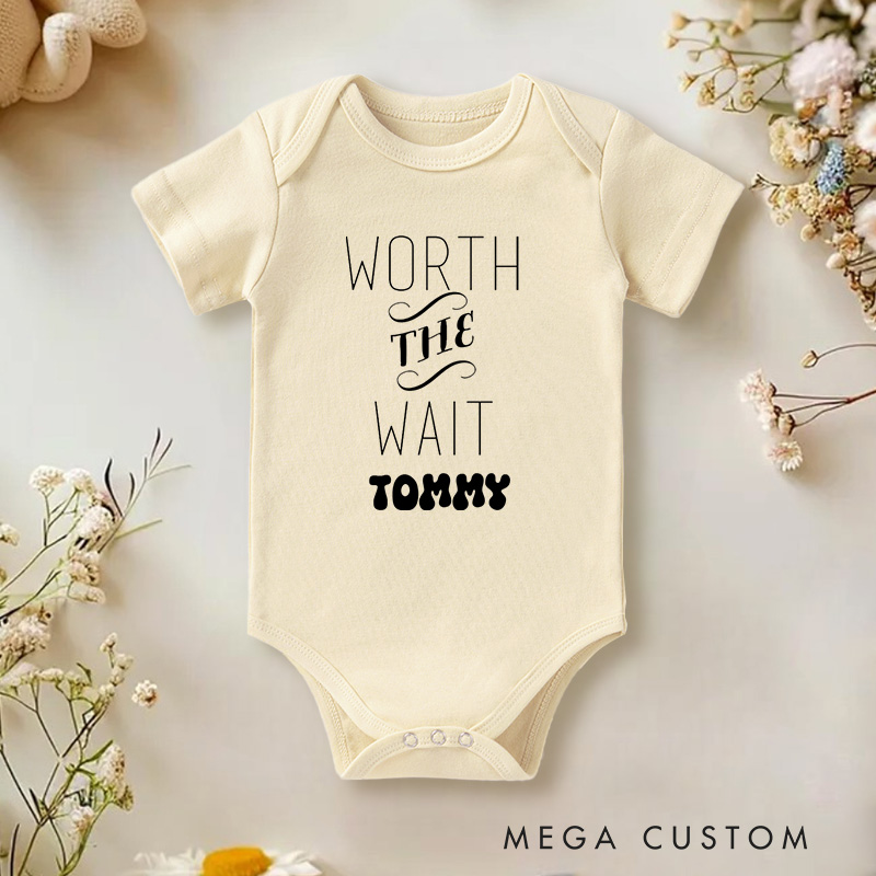 Personalized Worth the Wait Elegant Minimalist Design for Cherished Moments Baby Onesie