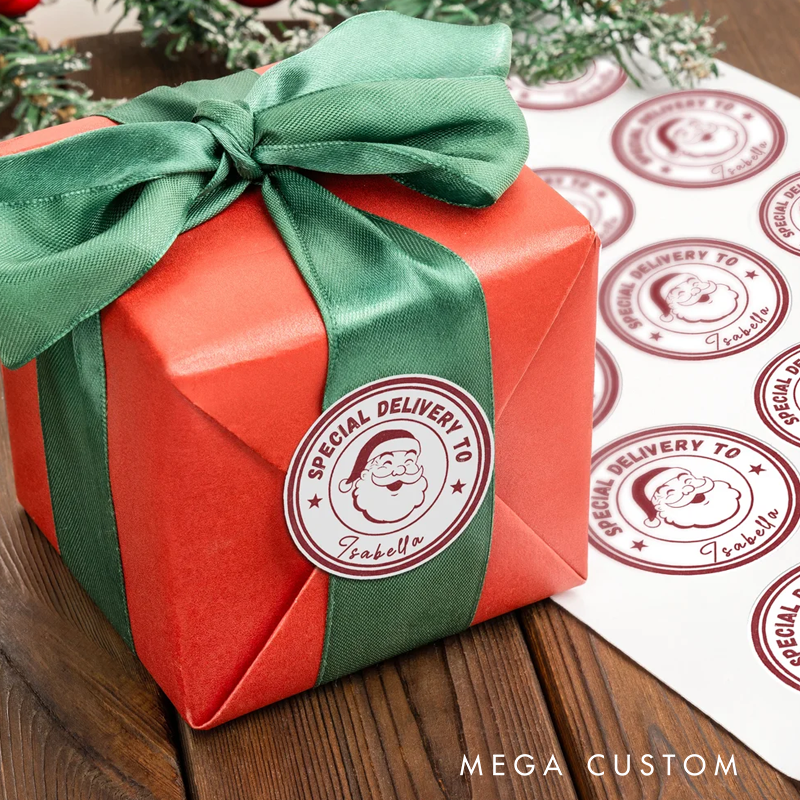 Personalized Stamp Style Christmas Elements Waterproof Sticker with Name Gift Decoration Christmas Gift for Family Kids