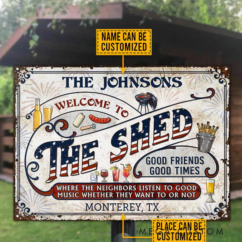 Personalized Shed Grilling Stars Stripes Listen to the Good Music Custom Classic Metal Signs