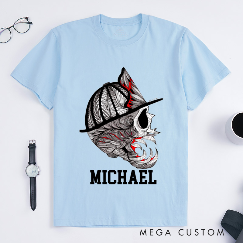 Personalized Firefighter T-Shirts Firefighter Helmet Design T-Shirt Firefighter Dad Gift