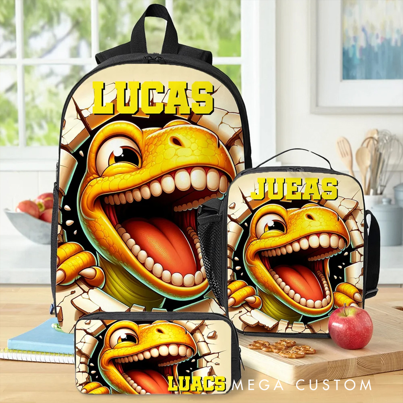 Personalized Cute 3D Cartoon Dinosaur Backpack Lunch Bag Pencil Case Set with Name Back to School Birthday Gift for Boys Girls