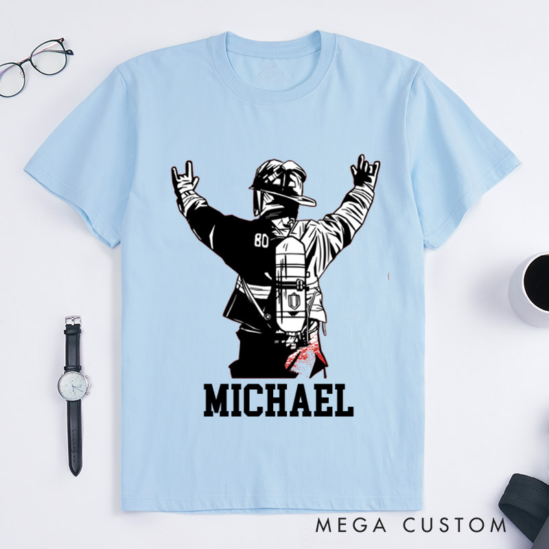 Personalized Firefighter T-Shirts Firefighter Helmet Design T-Shirt Firefighter Dad Gift