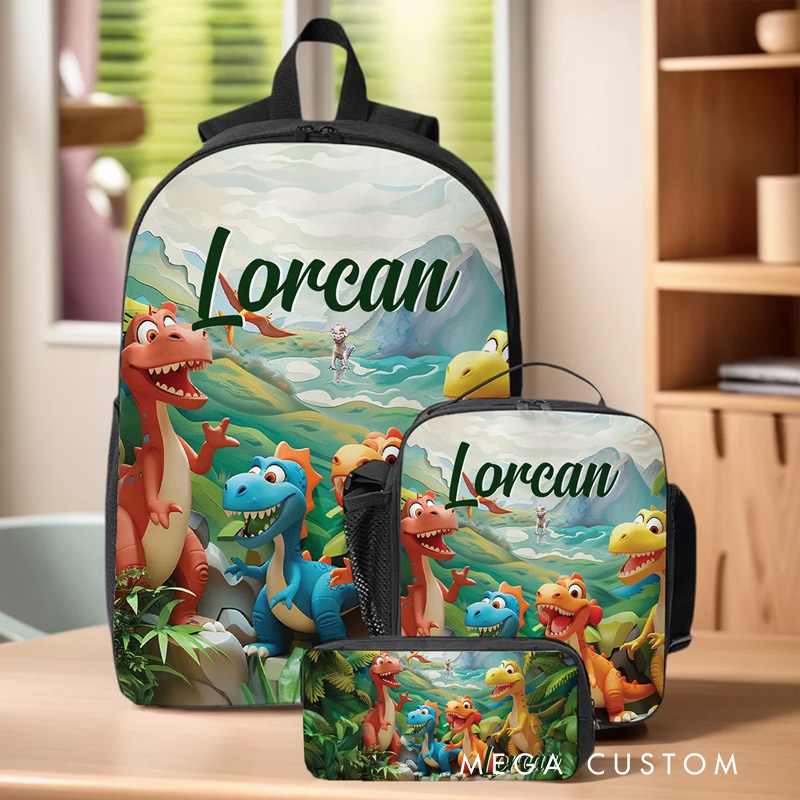 Personalized Cartoon Dinosaur Fantasy Unicorn Backpack Lunch Bag Pencil Case Set with Name Back to School Birthday Gift for Boys Girls