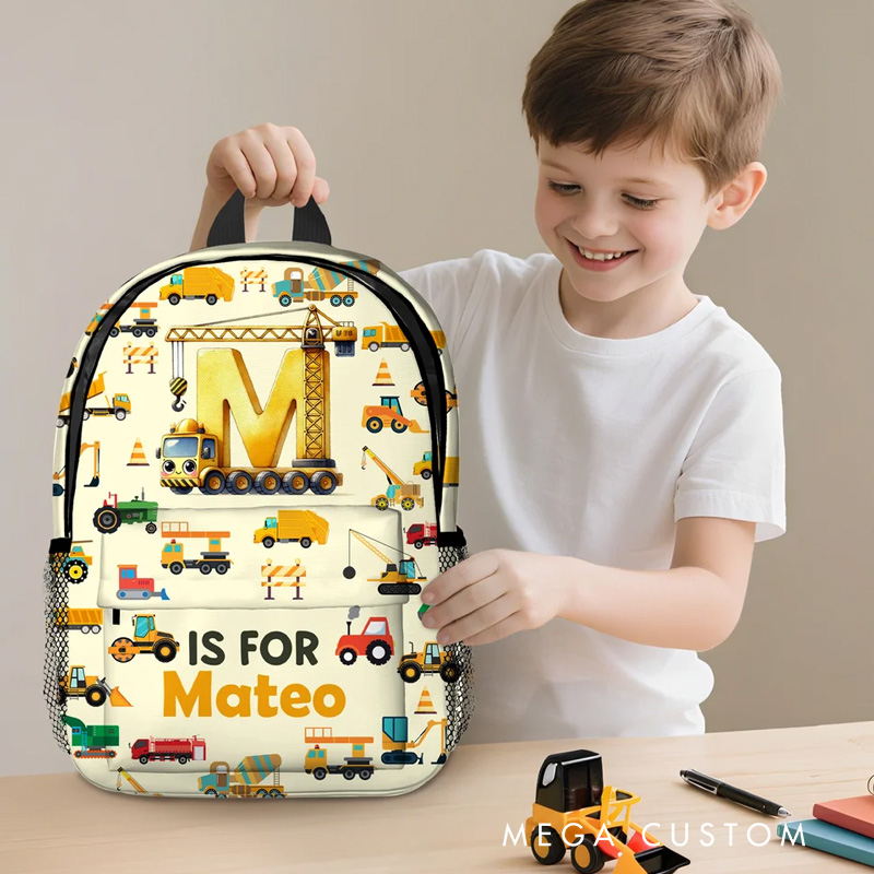 Personalized Cute Excavator Dinosaur Fantasy Unicorn Backpack with Name and Side Pockets Back to School Birthday Gift for Boys Girls