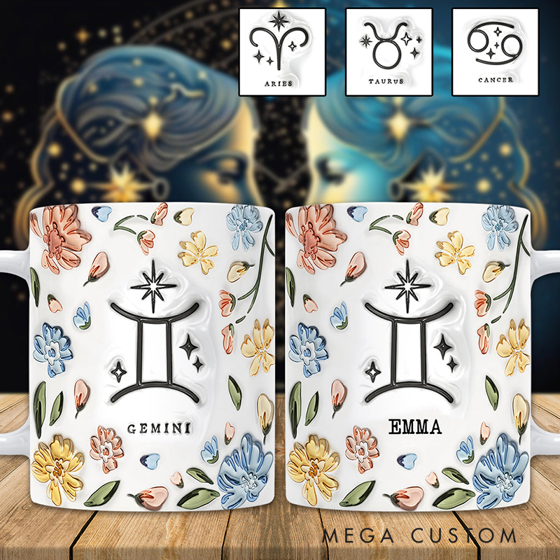 Personalized Zodiac Sign Constellation Colorful Cup Handle Ceramic Coffee Mug with Name Birthday Astrology Gift for Zodiac Lovers