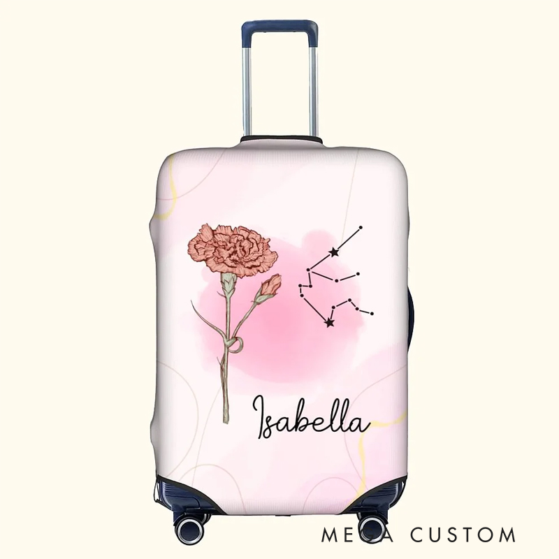 Personalized A Girl Who Really Loved Traveling Birth Flower Constellation Luggage Cover Fits 18-32 Inches Suitcase Birthday Gift for Her