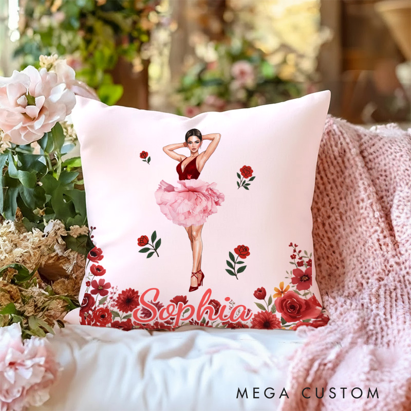 Personalized Birth Flower Latin Dance Girl Throw Pillow with Name Home Decor Anniversary Birthday Gift for Girls Women Dancers