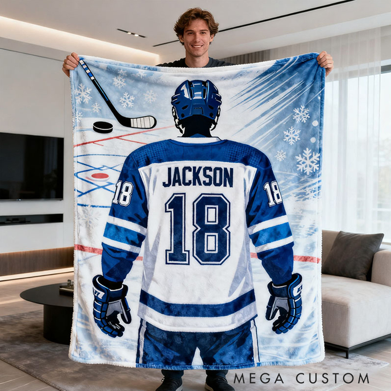 Personalized Hockey Blanket with Custom Name, Number, and The Perfect Gift for Hockey Fans