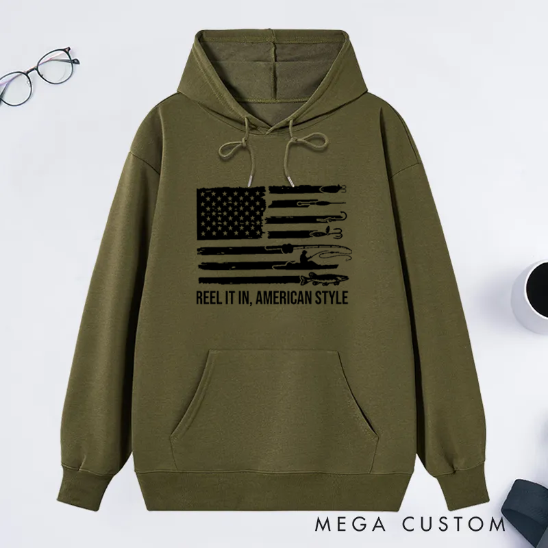 Personalized Fishing American Flag Hoodie American Flag Fishing Hoodie Patriotic Fisherman Gift Comfortable Outdoor Sweatshirt for Fishing Enthusiasts