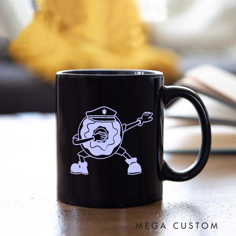 Personalized Police Themed Mug with Donut Worry Be Happy and Funny Donut Design Unique Gift for Police Officers