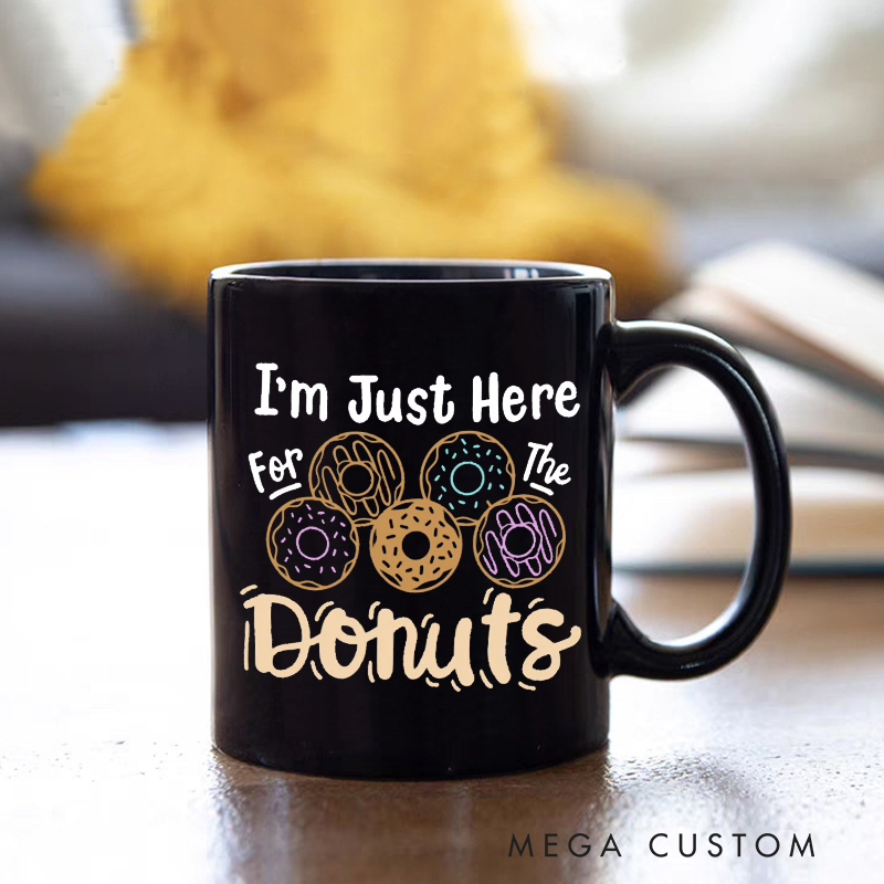 Personalized Police Themed Mug with Custom Name and I'm Just Here for the Donuts Gift for Police Officers