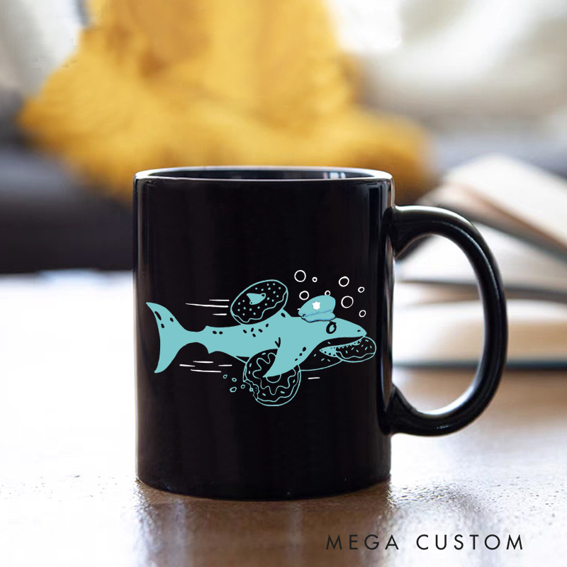 Personalized Police Themed Mug with I'm Just Here for Donuts Shark Design Fun and Unique Gift for Police Officers